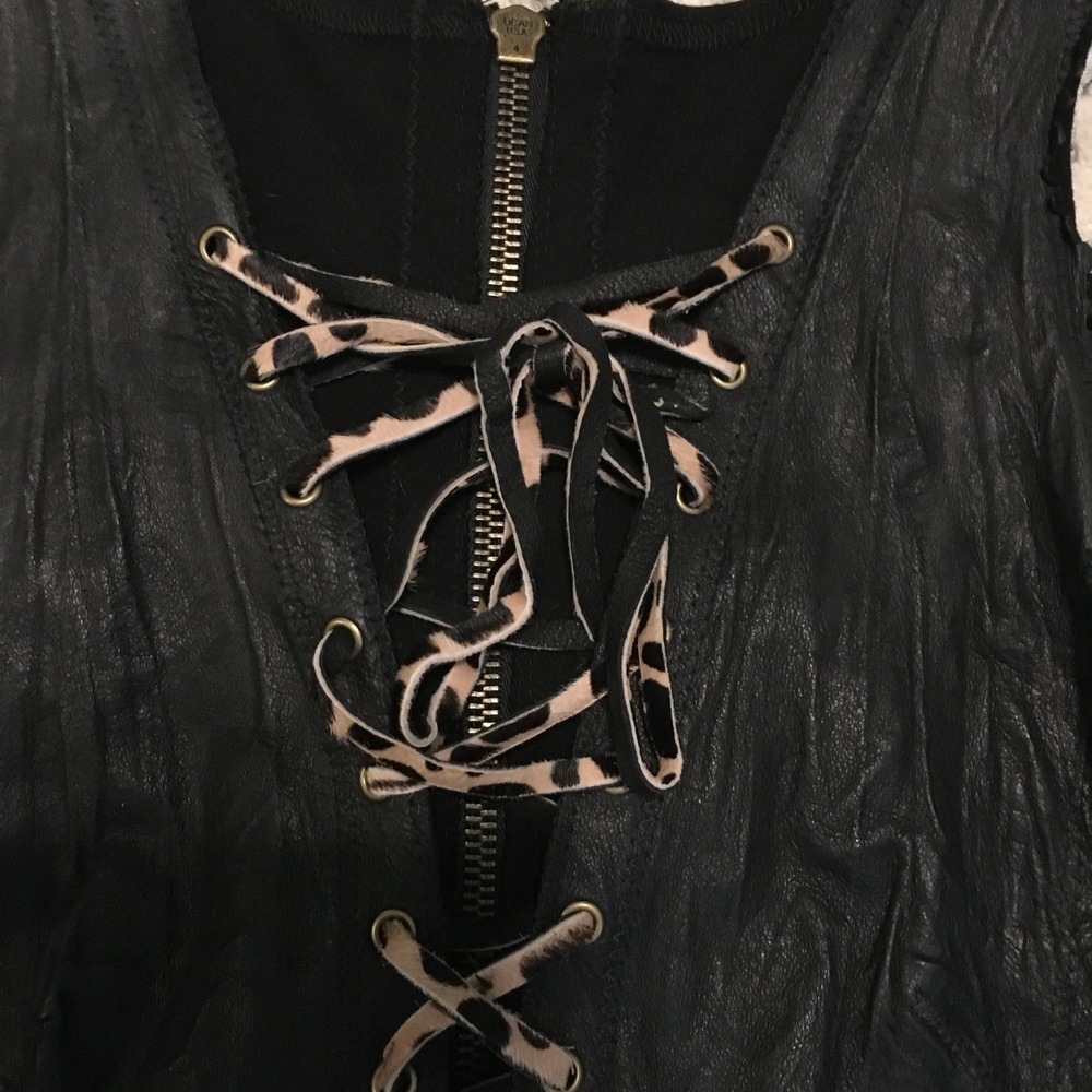 Illia Black Leather Lace Up Corset Tank Top Vest Back Zip Size 4 - Picture 3 of 8